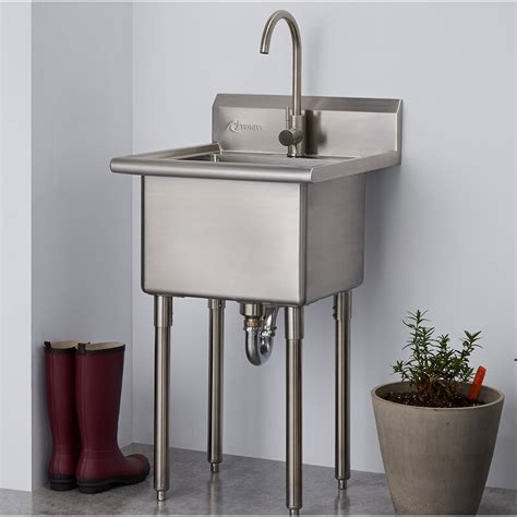 stainless steel laundry cabinet sink|free standing stainless utility sink.